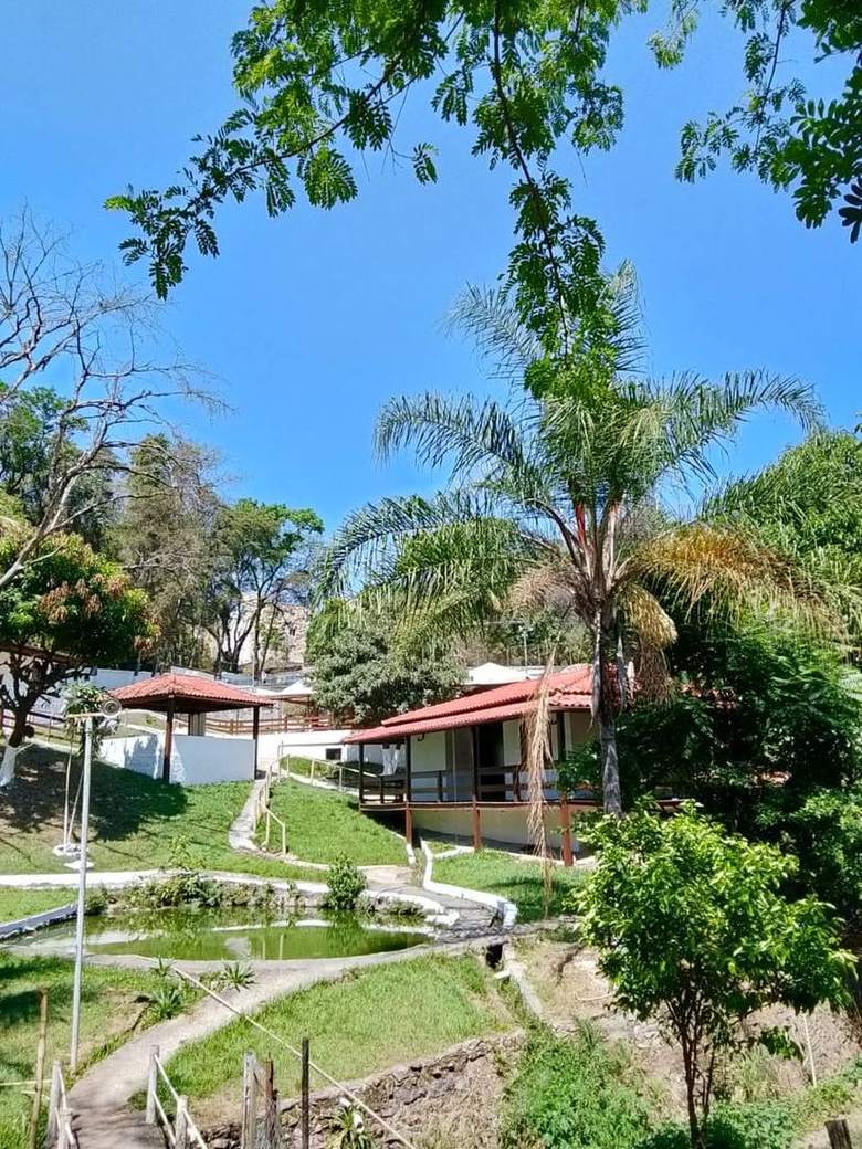 Jardins e lago ornamental da clínica em Itaúna